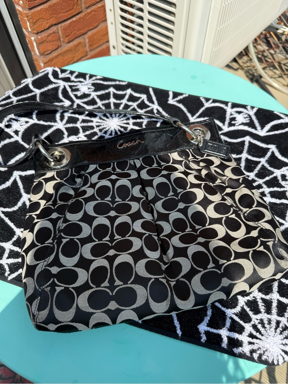 Coach Black and Gray Signature Shoulder Bag